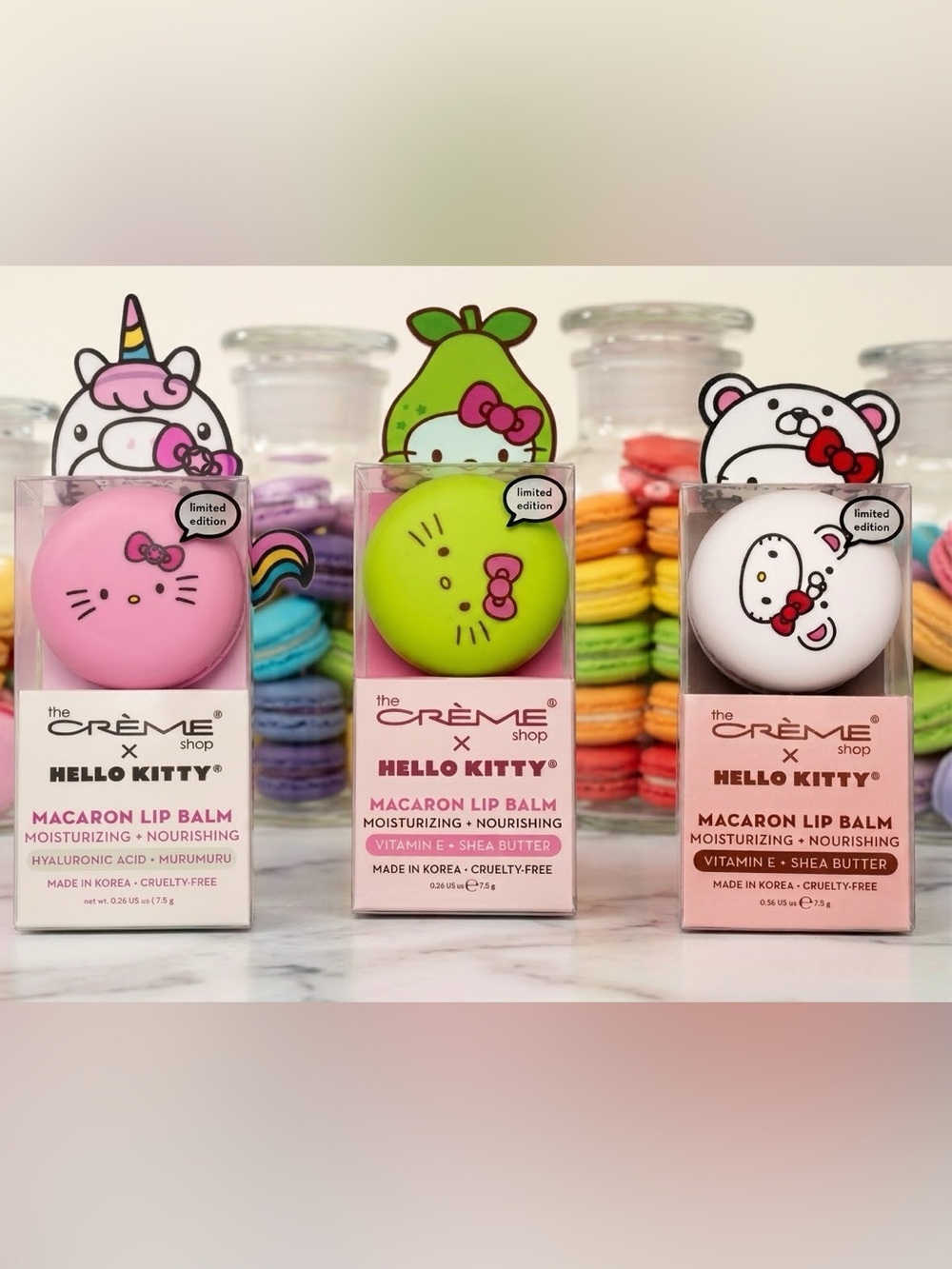 The Crème Shop x Hello Kitty Macaron Lip Balm Limited Edition Set of 3